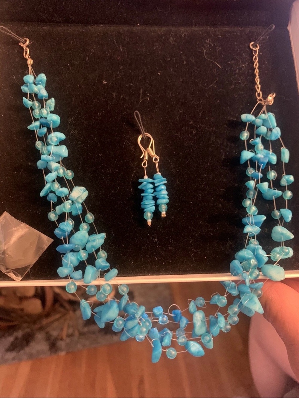 Turquoise Beaded Layered Necklace and Earrings Set